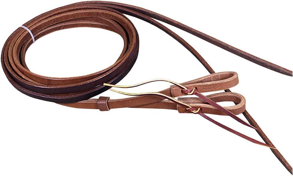 Golden Brown Leather Horse Split Reins with Burgundy Ties