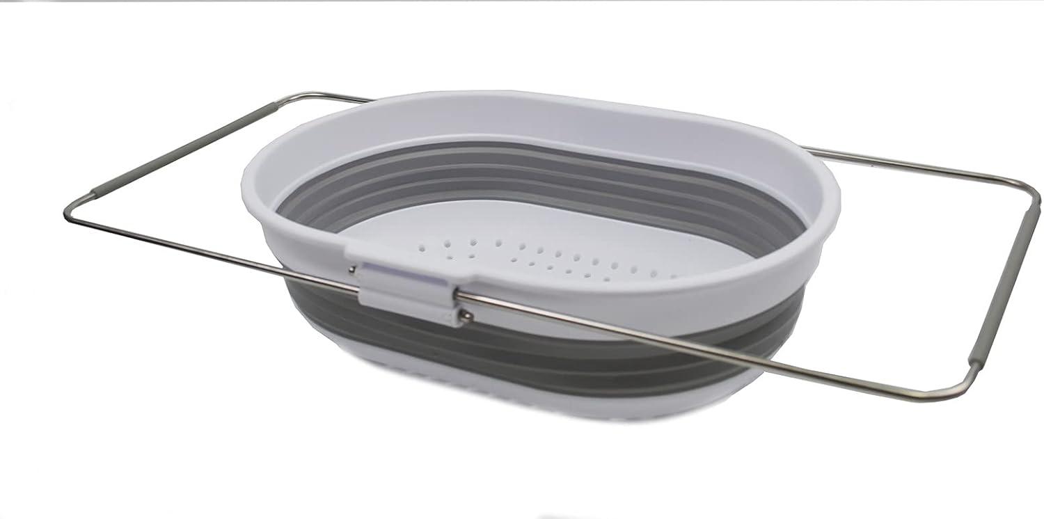 White and Gray Expandable Collapsible Over Sink Colander