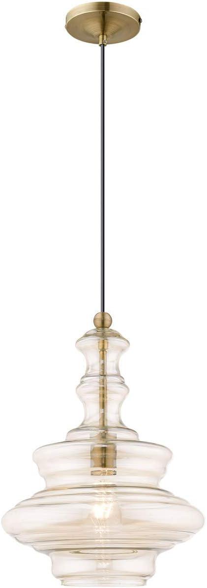 Livex Lighting Art Glass 1 - Light Pendant in  Antique Brass