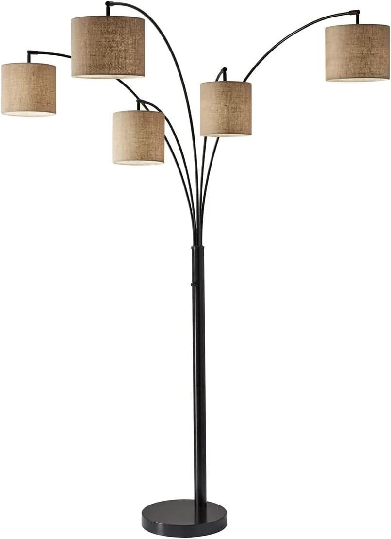 82" Trinity 5-Arm Arc Lamp Bronze - Adesso: Burlap Shades, Antique Finish, Overhead Lighting