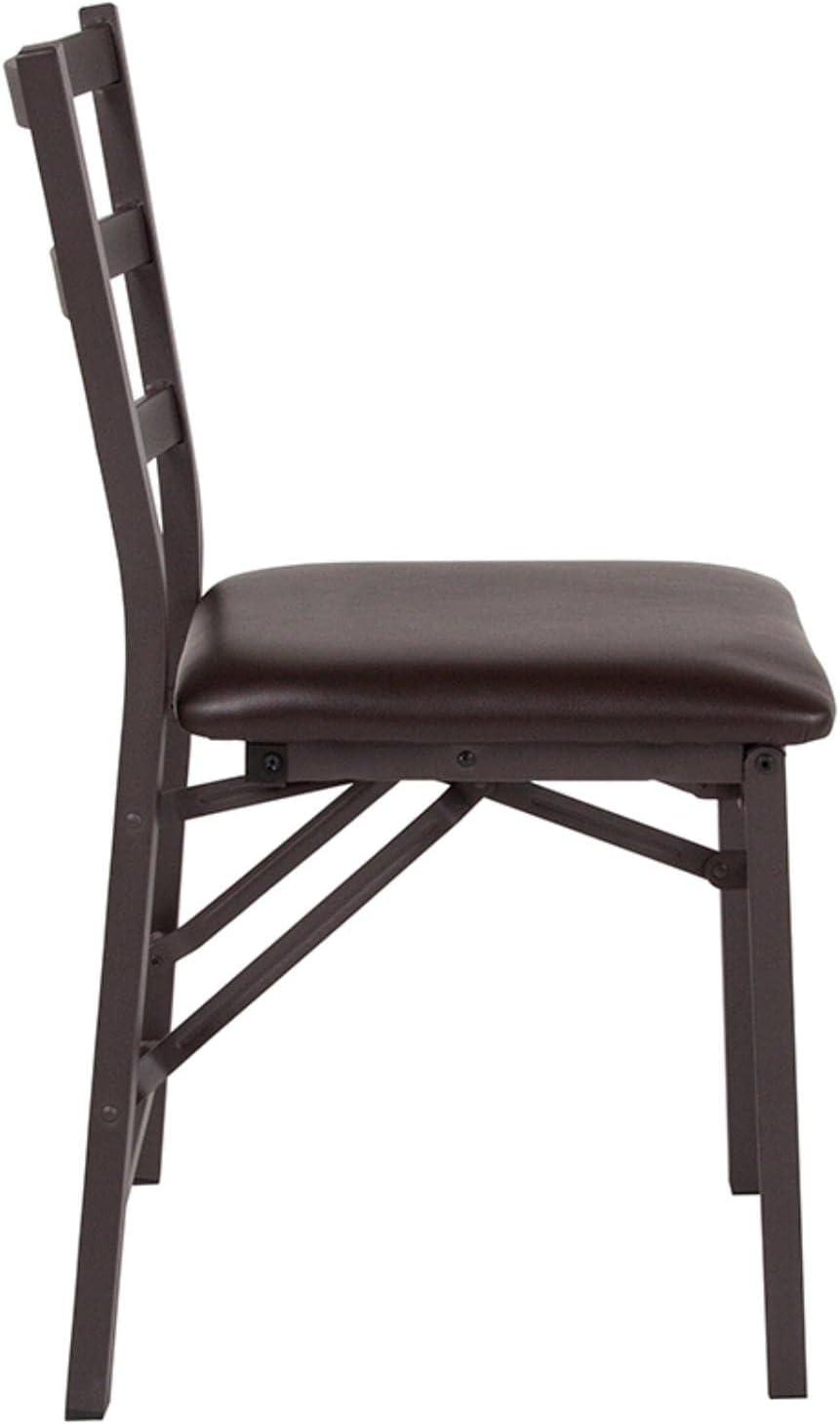 Flash Furniture 2 Pack HERCULES Series Brown Folding Ladder Back Metal Chair with Brown Vinyl Seat