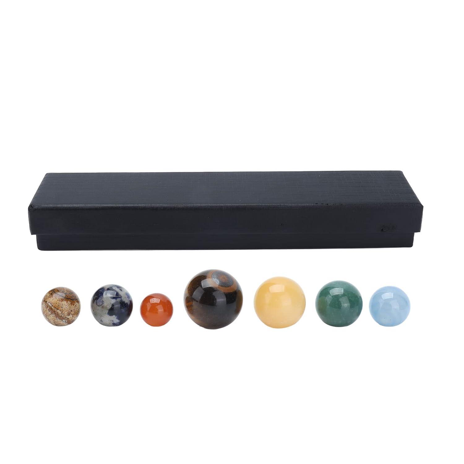 Dengmore Solar System 8 Planets Natural Gemstones Sphere with Gift Box Desk Ornaments Home Decorations