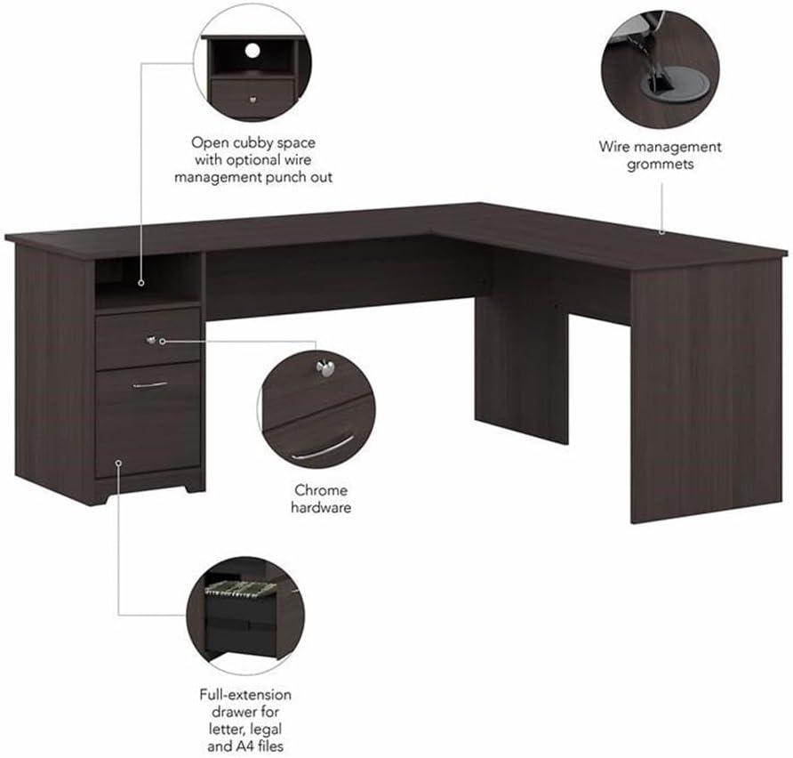 Cabot 72W L Shaped Computer Desk with File in Heather Gray - Engineered Wood