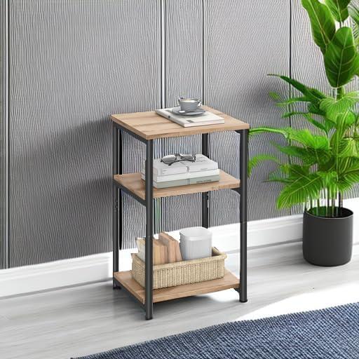 Side Table, Small End Table, Tall Nightstand for Living Room, Bedroom, Office, Bathroom, Camel Brown and Classic Black ULET273B50