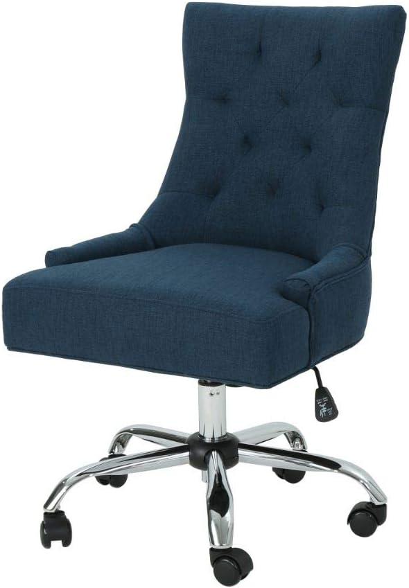 Navy Blue Tufted Fabric Adjustable Swivel Office Chair