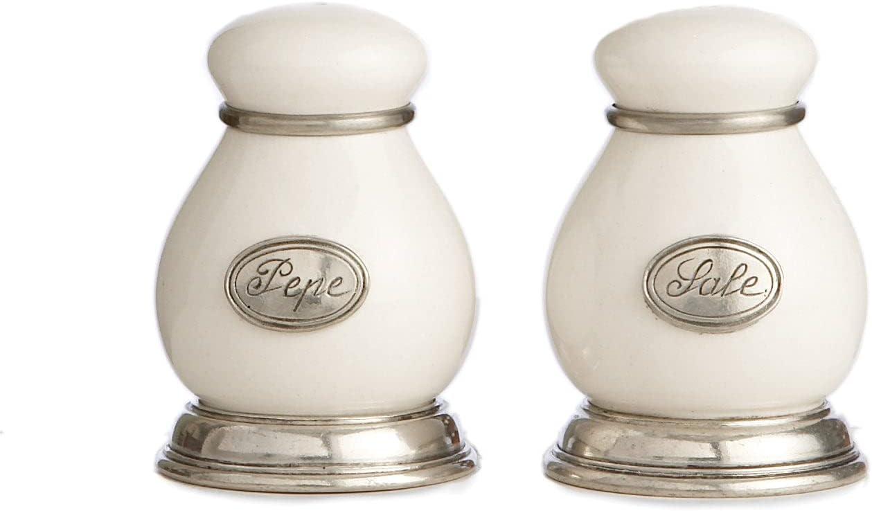 Handcrafted Italian Ceramic and Pewter Salt and Pepper Shakers