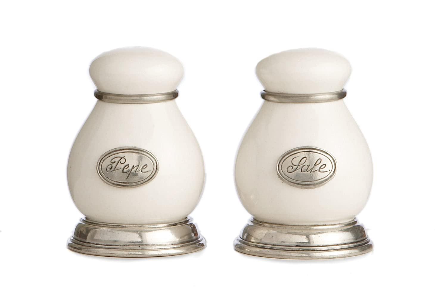 Handcrafted Italian Ceramic and Pewter Salt and Pepper Shakers