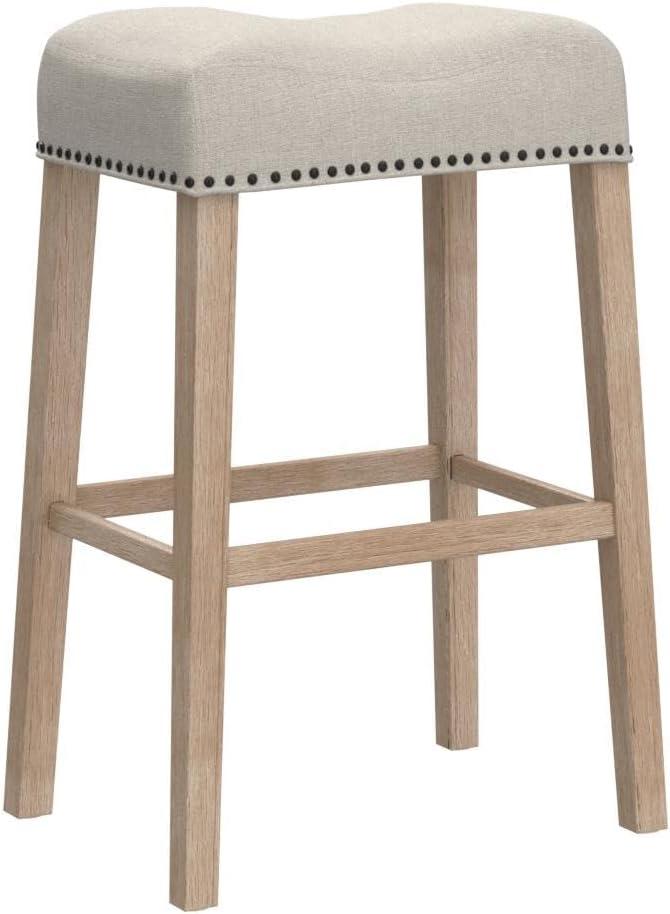 Weathered Oak Contemporary Saddle Seat Bar Stools, 29" Tan Set of 2