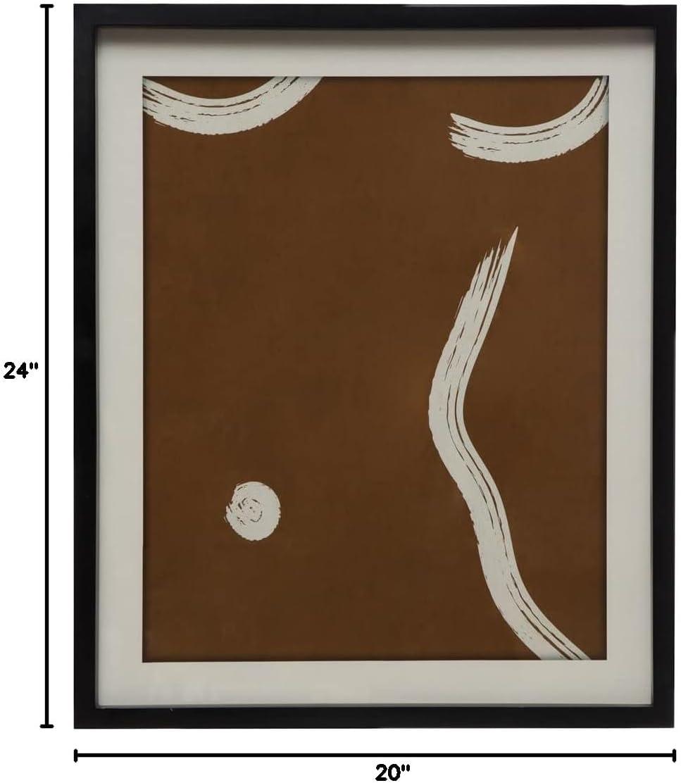 Brown and White Abstract Print with Black Frame