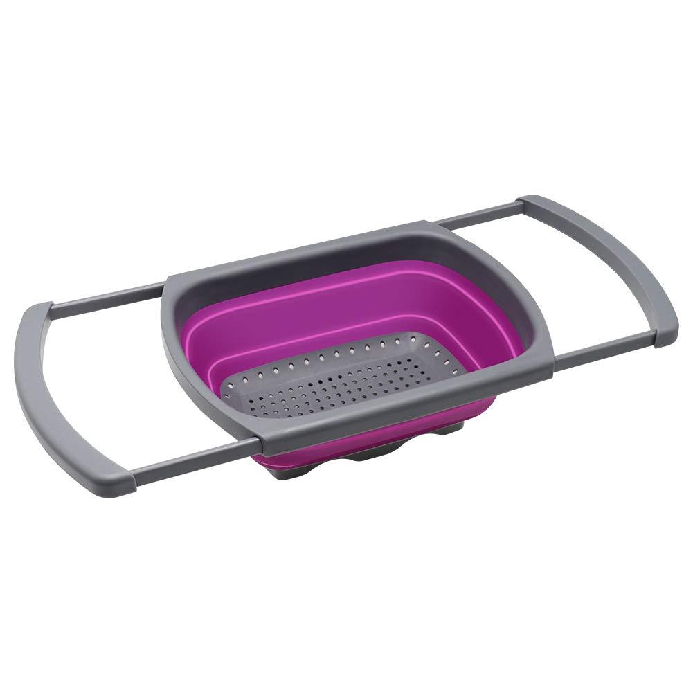 Qimh Collapsible Colander, Kitchen Colander Set Over Sink Strainer Veggies/Fruit Colanders Strainers with Extendable Handles, Dishwasher Safe Folding Strainer for Kitchen, 6-Quart, BPA Free
