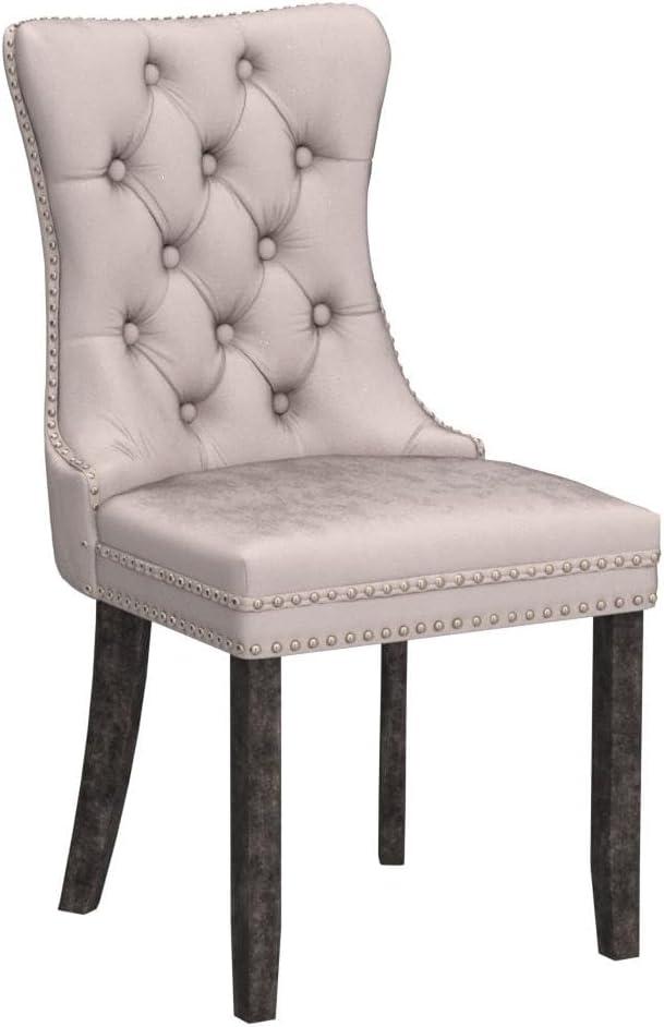 Tzicr Tufted Dining Chairs Set of 4, Upholstered Dining Chairs with Nailhead Back, Nailhead Trim, Velvet Dining Chairs for Kitchen/Bedroom/Dining Room(Beige)