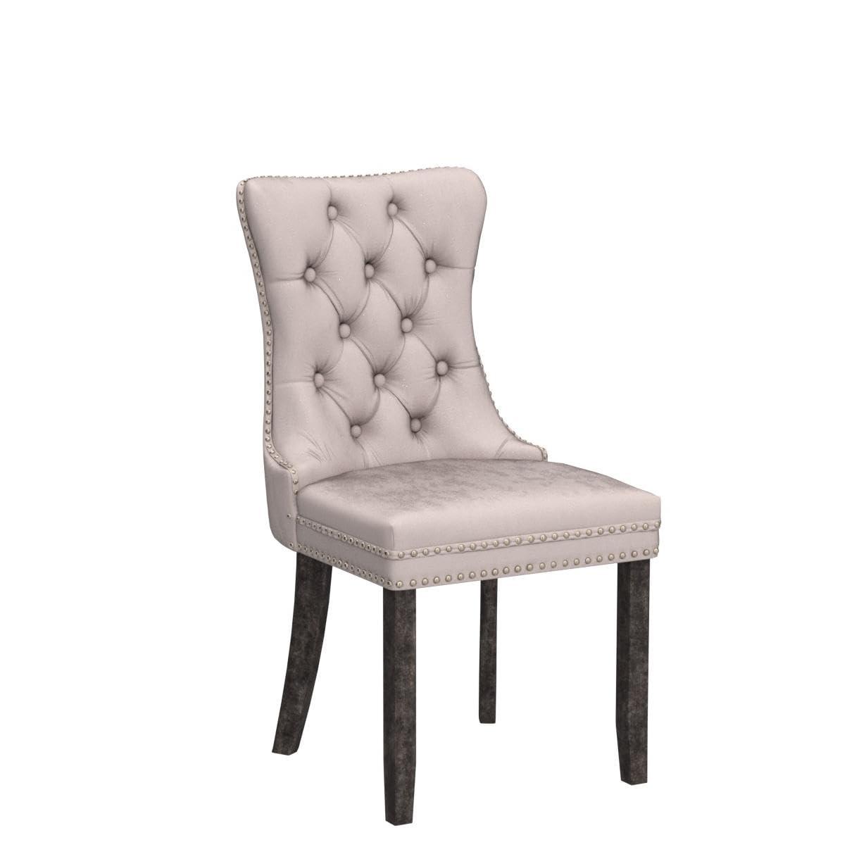 SoarFlash Velvet Dining Chairs Set of 4, Tall Back Side Chair, Modern Upholstered High-end Tufted Side Chair with Button Back Ring, Solid Wood Legs (Beige)