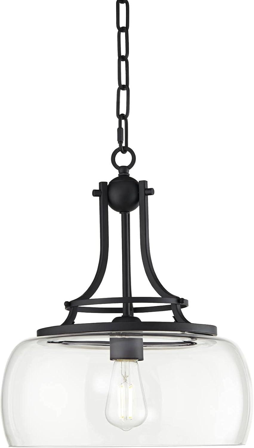 Franklin Iron Works Charleston Black Pendant 13 1/2" Wide Industrial LED Clear Glass Fixture for Dining Room House Kitchen Island