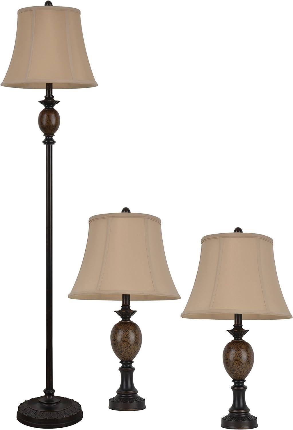 Decor Therapy Mae Table and Floor 3 pack Lamp Set, Light Marble, 14" x 14" x 61" - Bronze