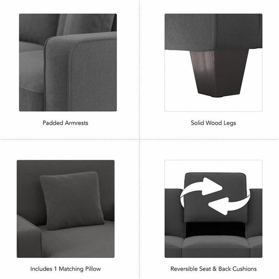 Stockton Chaise Lounge with Arms in Charcoal Gray Herringbone Fabric