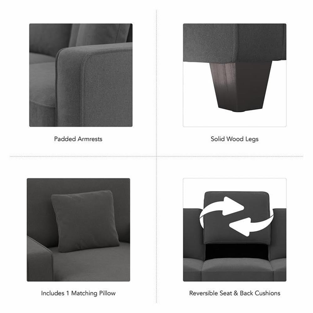 Stockton Chaise Lounge with Arms in Charcoal Gray Herringbone Fabric