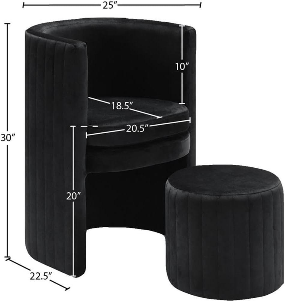 Meridian Furniture Selena Velvet Accent Chair and Ottoman Set in Black