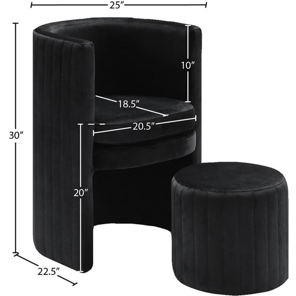 Meridian Furniture Selena Velvet Accent Chair and Ottoman Set in Black