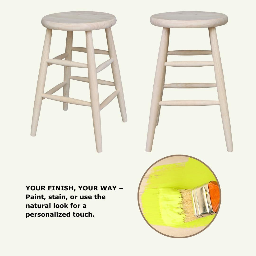 24" Scooped Seat Counter Height Barstool Unfinished - International Concepts: Solid Wood, Round, Backless