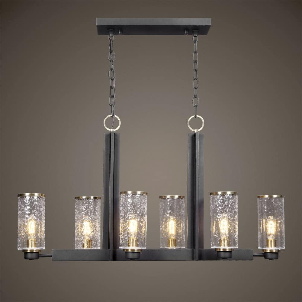 Black and Antique Brass 6-Light Industrial Island Chandelier