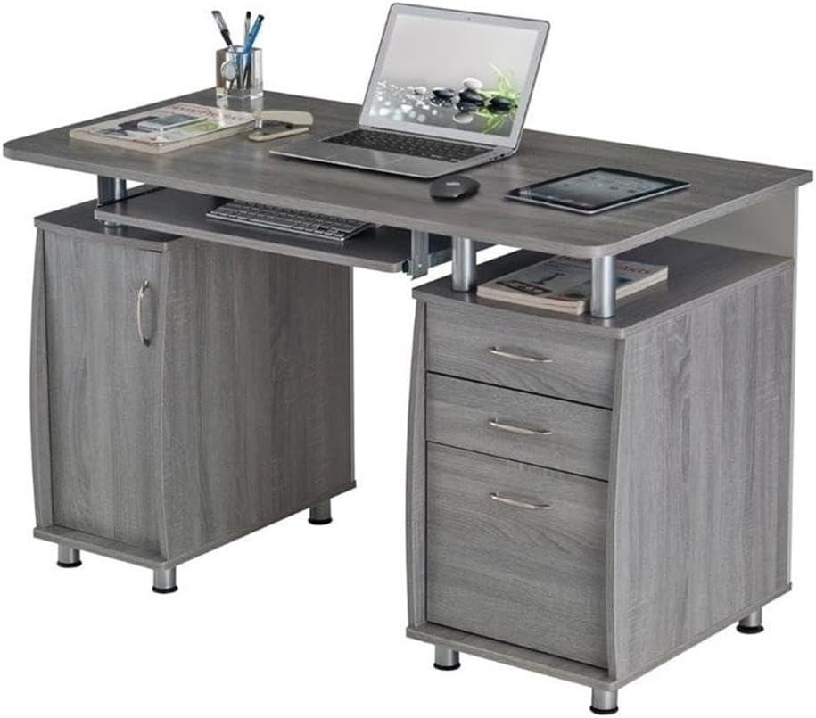Gray MDF Wood Computer Desk with Storage and Filing Cabinet