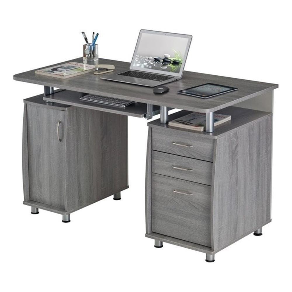 Gray MDF Wood Computer Desk with Storage and Filing Cabinet