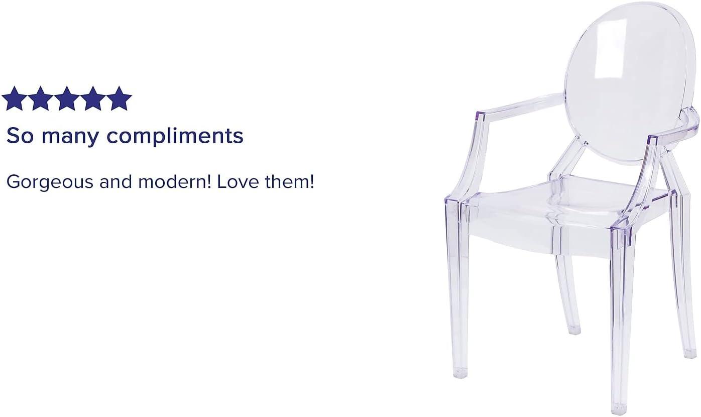 BizChair Oval Back Ghost Chair with Arms in Transparent Crystal