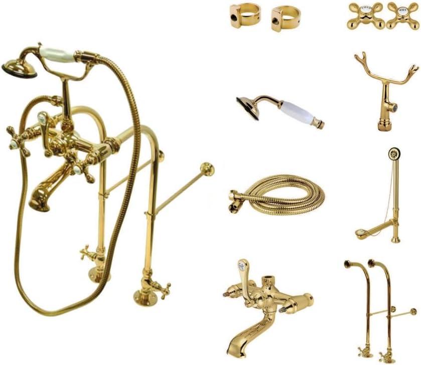 Kingston Brass Vintage Two-Handle 2-Hole Freestanding Clawfoot Tub Faucet Package with Supply Line, Hand Shower and Tub Drain