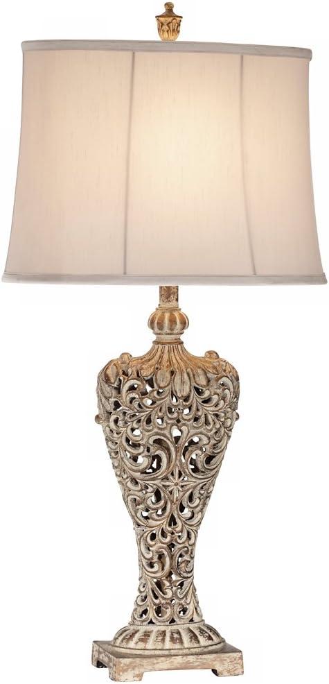 Elle Antique Gold Scroll 33" Table Lamp with Off-White Shade