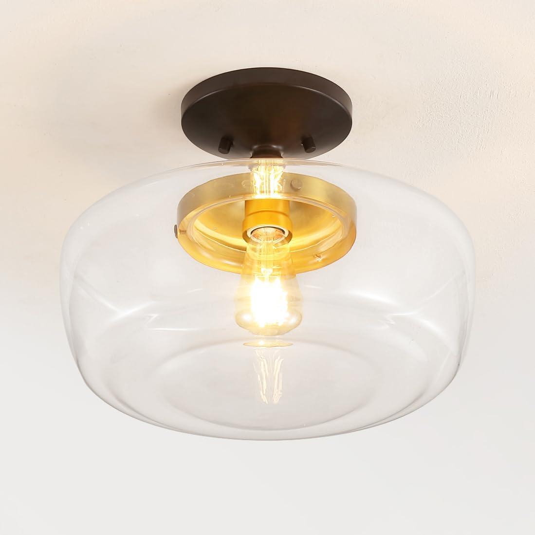 Marfa 14" Clear Glass and Brass Gold Farmhouse LED Flush Mount