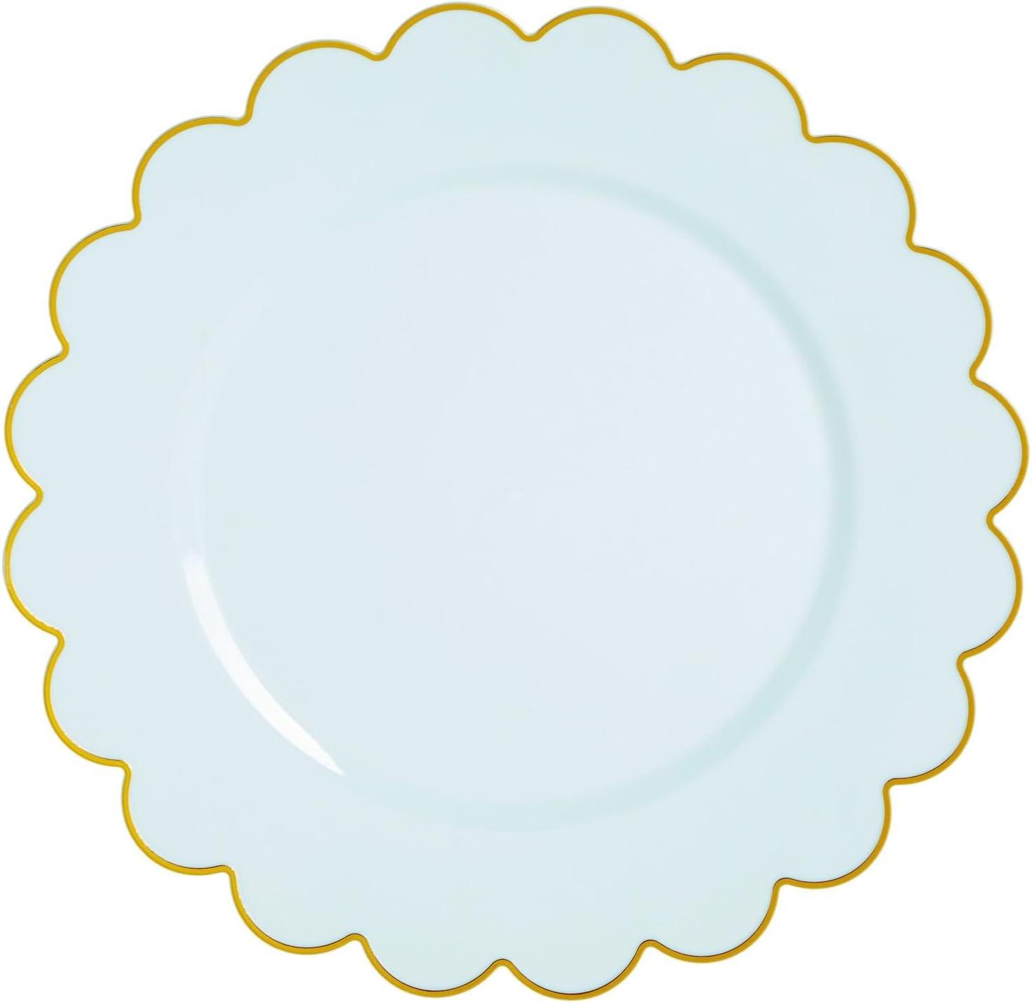 Sparkle and Bash 50-Pack Baby Blue Disposable Plates - Scalloped Plastic Plates with Gold Foil Rim for Birthday Party, Baby Shower (9 In)