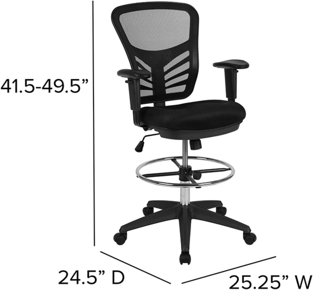 Mid-Back Ergonomic Drafting Chair with Adjustable Chrome Foot Ring, Adjustable Arms