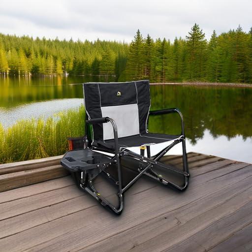 GCI Outdoor Freestyle Rocker XL with Side Table Oversized Rocking Camp Chair, Black