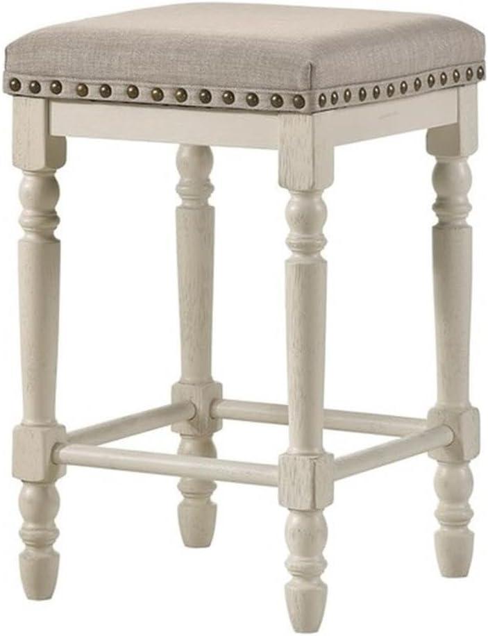 Acme Tasnim Upholstered Counter Height Stool in Oak and Antique White Indoor Dining Chairs