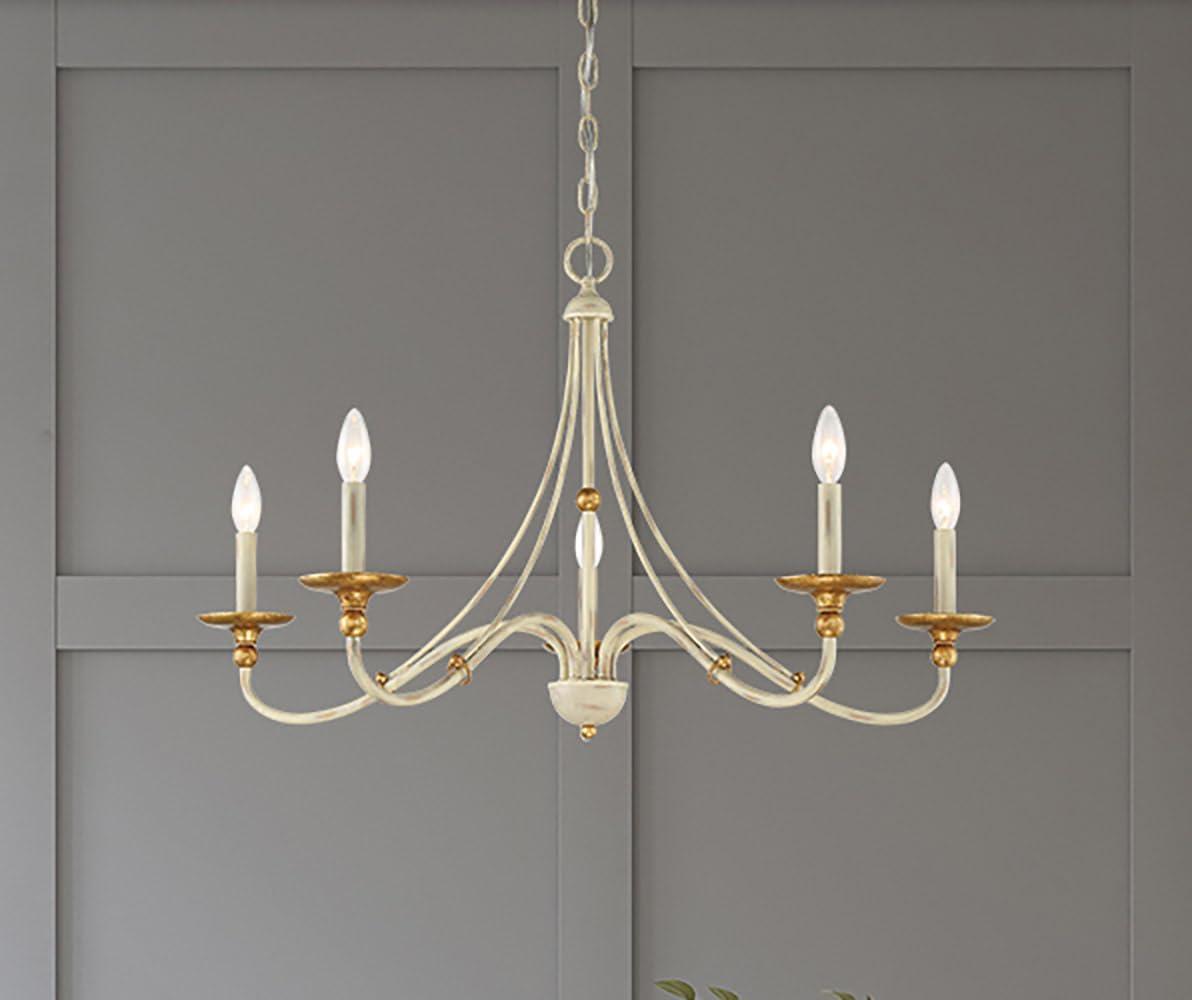 Minka Lavery White Gold Pendant Chandelier 28" Wide Farmhouse French 5-Light Fixture for Dining Room House Foyer Kitchen Entryway