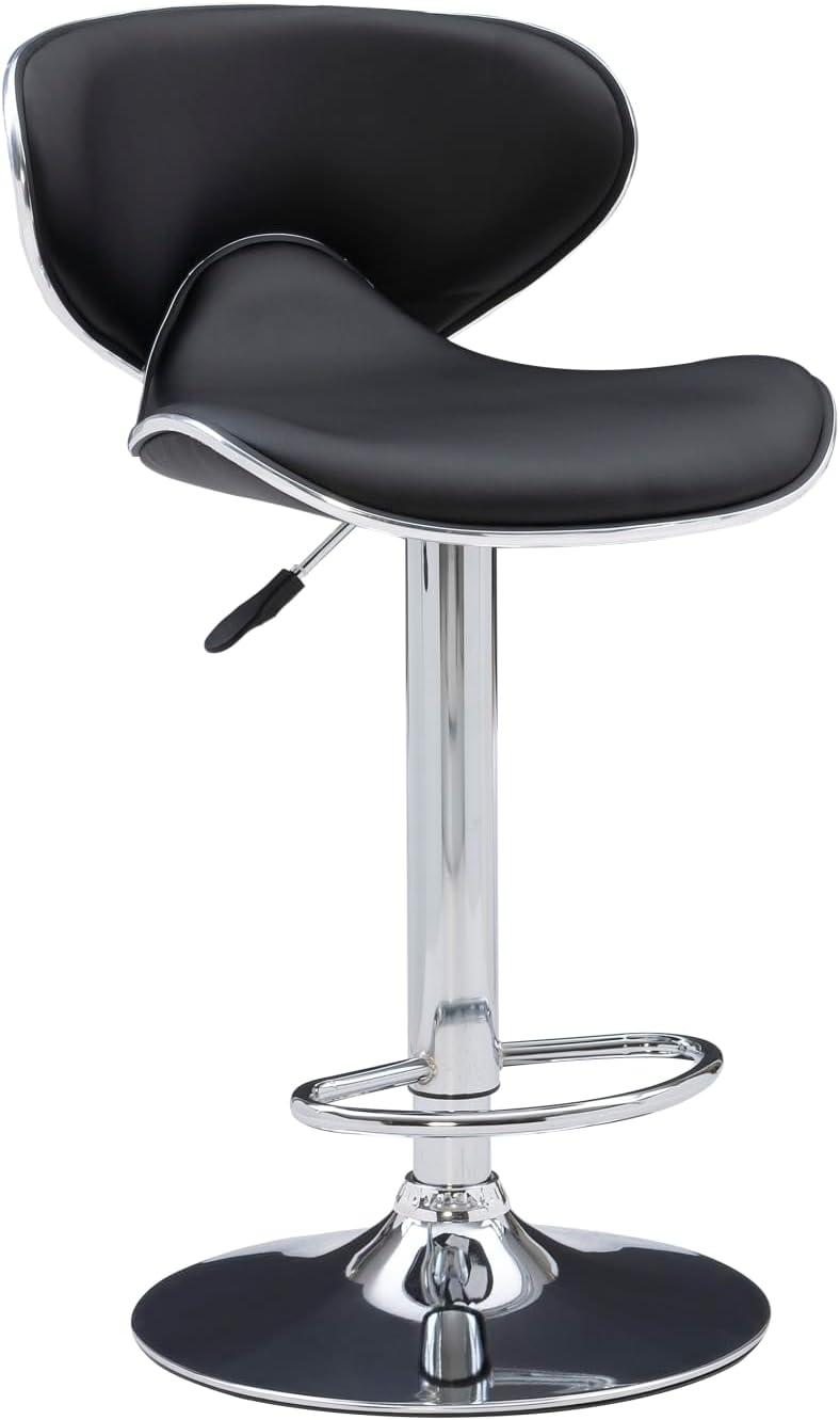 Powell Rounded Back Bar Stool, 24"-32" Adjustable Height, Chrome with Black Faux Leather, Includes 1 Stool