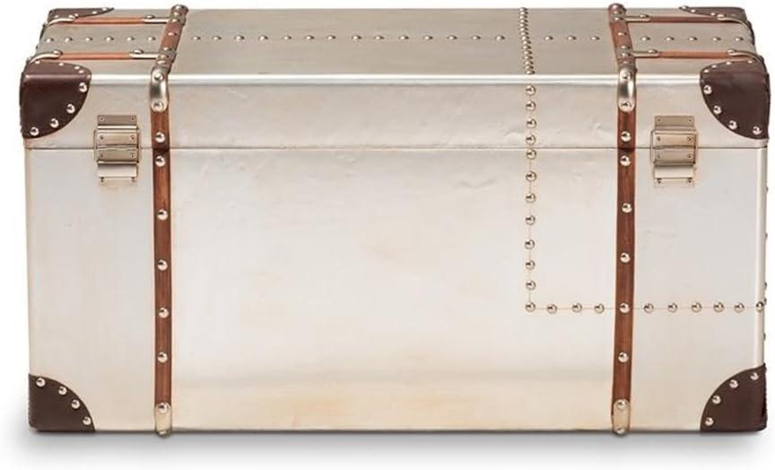 Baxton Studio Bechet French Industrial Silver Metal Storage Trunk