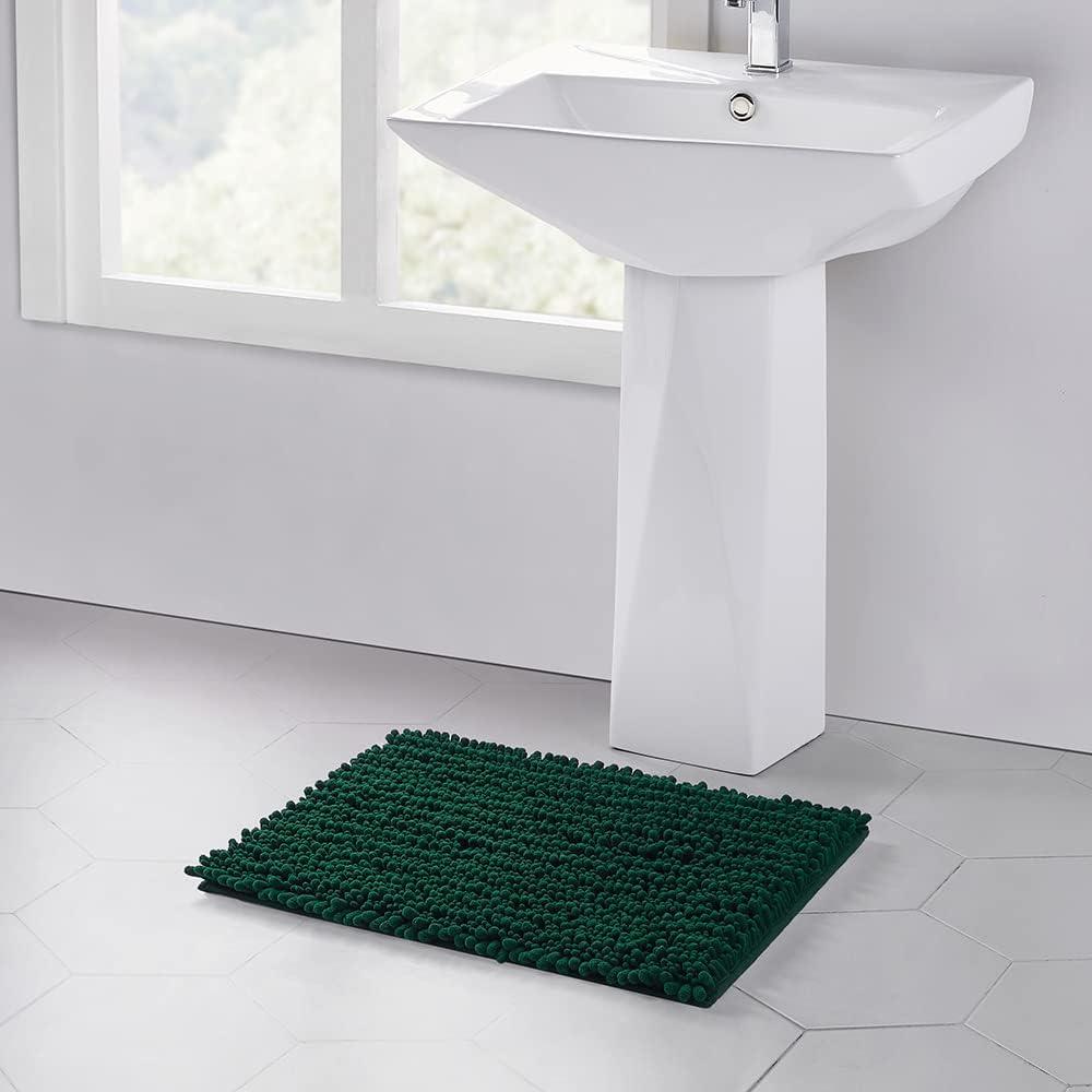 Bathroom Rug Non Slip Bath Mat (24x17 Inch Hunter Green) Water Absorbent Super Soft Shaggy Chenille Machine Washable Dry Extra Thick Perfect Absorbant Best Small Plush Carpet For Shower Floor