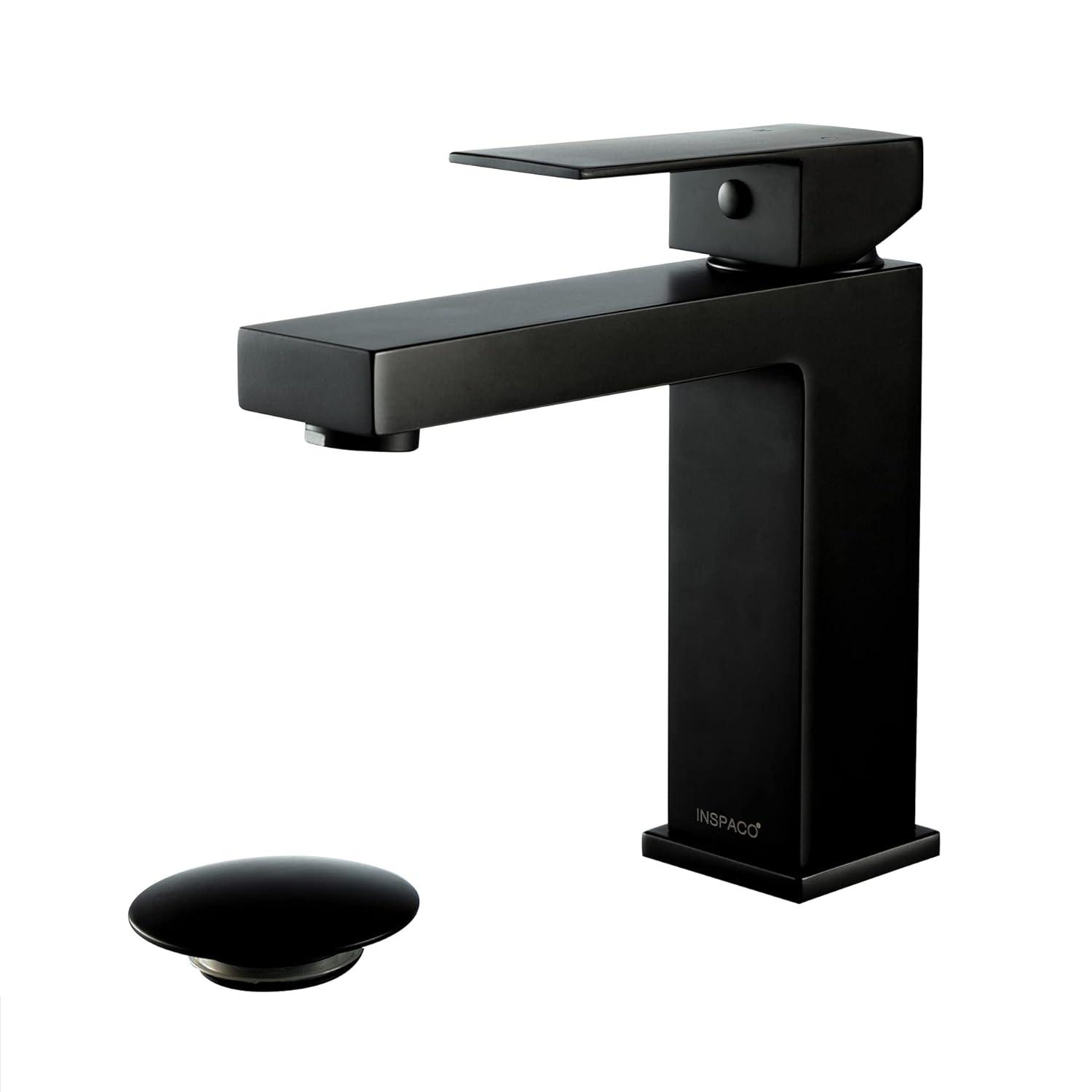 Matte Black Single Handle Bathroom Sink Faucet, Stainless Steel Bathroom Faucet with cUPC Certified Water Supply Hoses, Commercial Vanity Faucet Modern Single Hole RV Bathroom Faucets