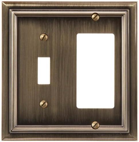 Amerelle 94TRBB Continental Wallplate, 1 Toggle / 1 Rocker, Cast Metal, Brushed Brass, 1-Pack