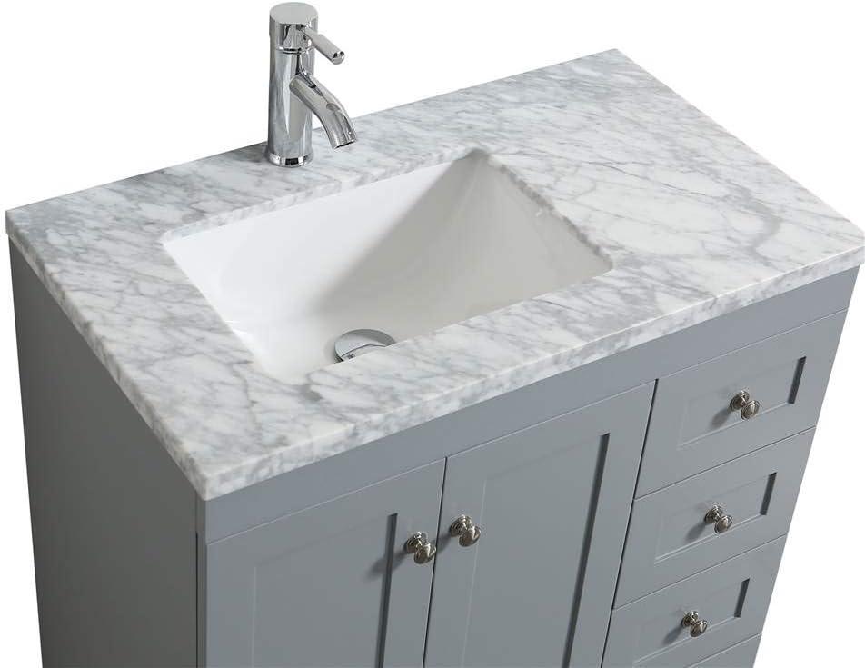 Eviva Happy 30" x 18" Transitional Gray Bathroom Vanity with White Carrara Marble Countertop