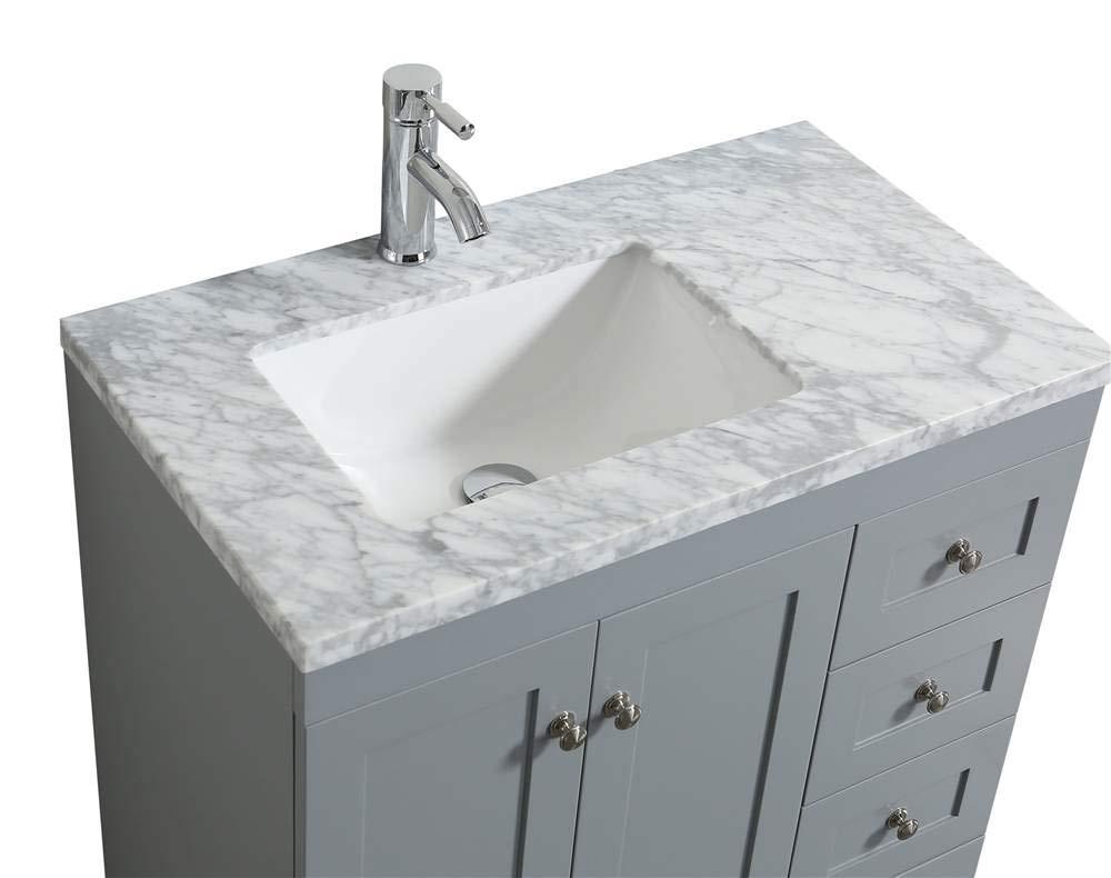 Eviva Happy 30" x 18" Transitional Gray Bathroom Vanity with White Carrara Marble Countertop