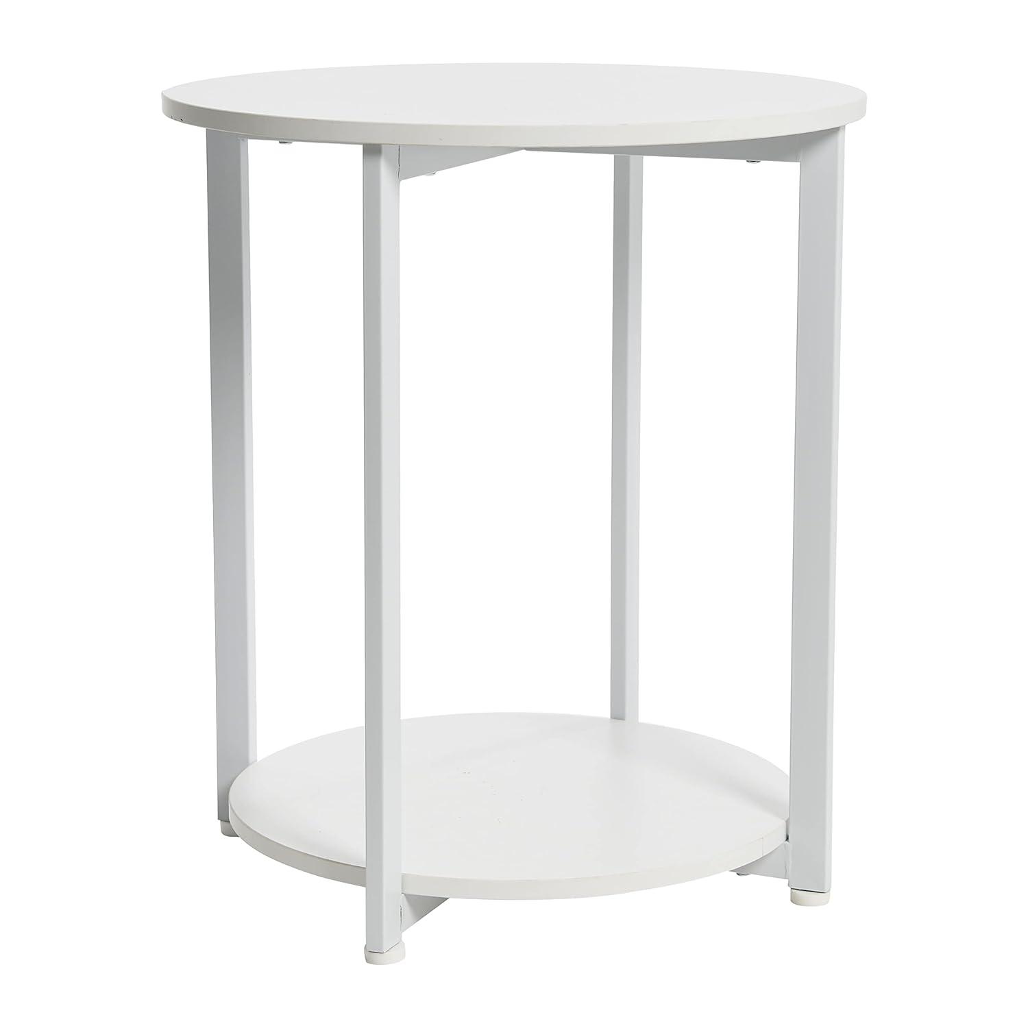 Household Essentials Jamestown Round End Table White: Modern Minimalist, Iron Frame, Particle Board Top