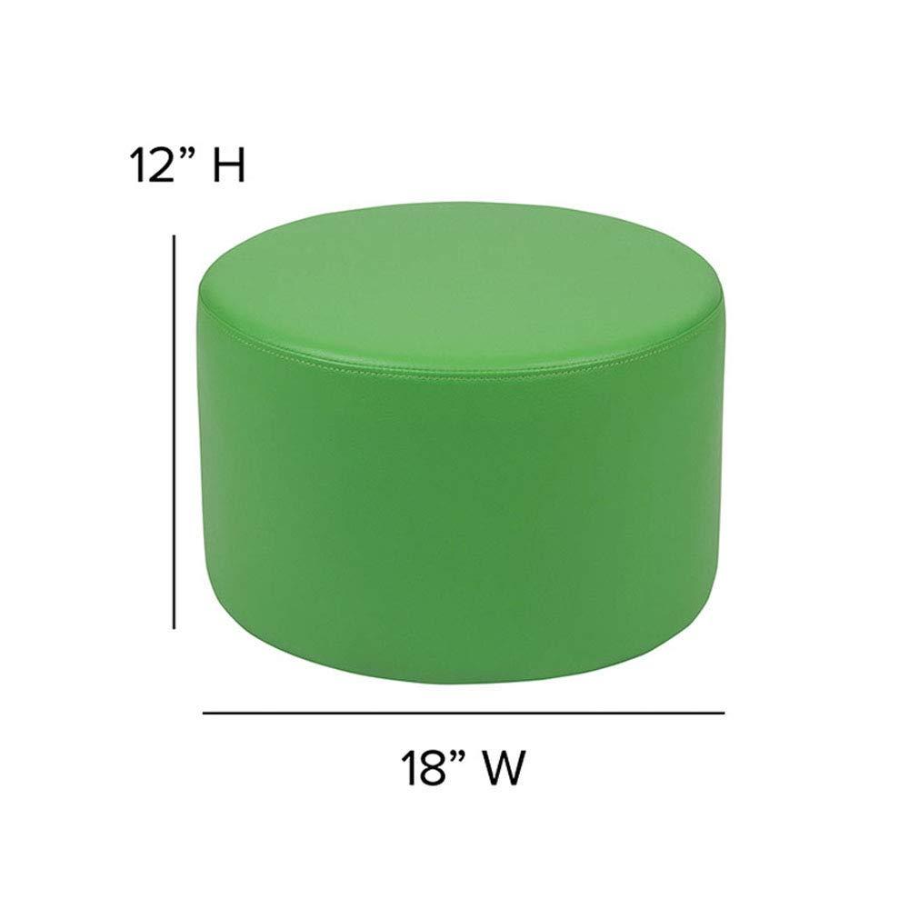 Modern Green Vinyl Round Ottoman with Plywood Frame - 12" Height