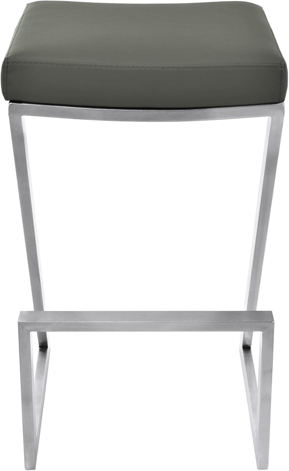 Armen Living Atlantis Backless Barstool, Brushed Stainless Steel Finish with PU Upholstery