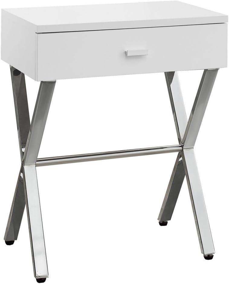 Monarch Specialties Accent Table, Side, End, Nightstand, Lamp, Bedroom, Glossy White Laminate