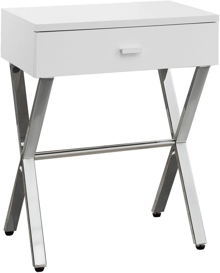 Elegant Glossy White Contemporary Nightstand with Chrome Metal Base