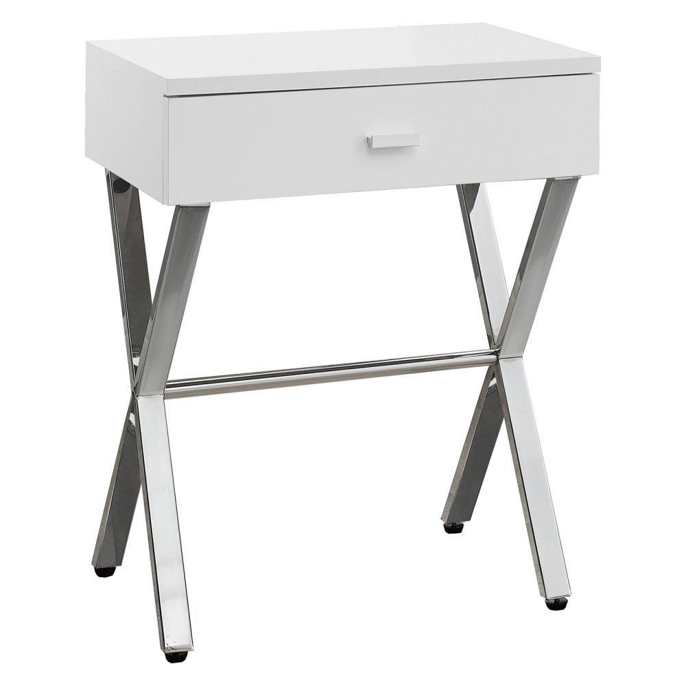 Monarch Specialties Accent Table, Side, End, Nightstand, Lamp, Bedroom, Glossy White Laminate