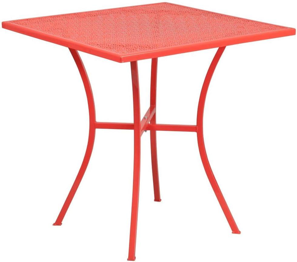 Flash Furniture Oia Commercial Grade 28" Square Coral Indoor-Outdoor Steel Patio Table