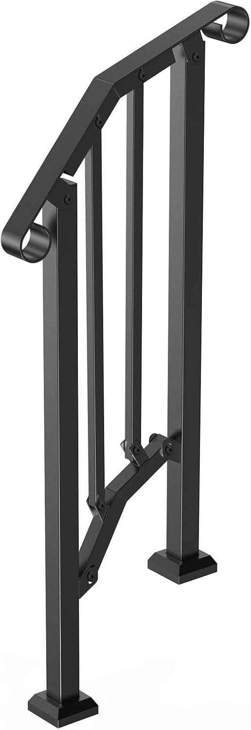 VEVOR Handrails for Outdoor Steps, 2 PCS 2-3 Step Stair Hand Rail Kit, Transitional Carbon Steel Railings with Installation Kit, Stair Rails for Seniors, Concrete & Porch & Deck, Black Square Tube